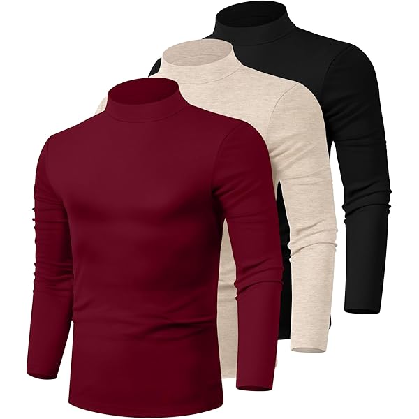 August Alley 5 Pack Men's Mock Turtleneck Shirts, Long Sleeve Tops